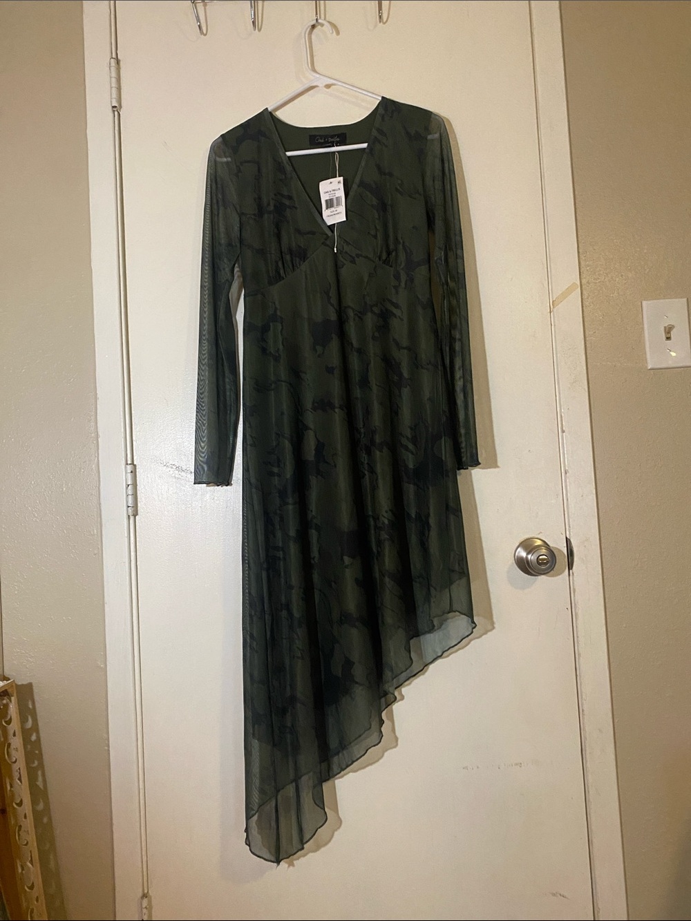 Oak & trellis Olive Green Asymmetrical Mesh Overlay Dress